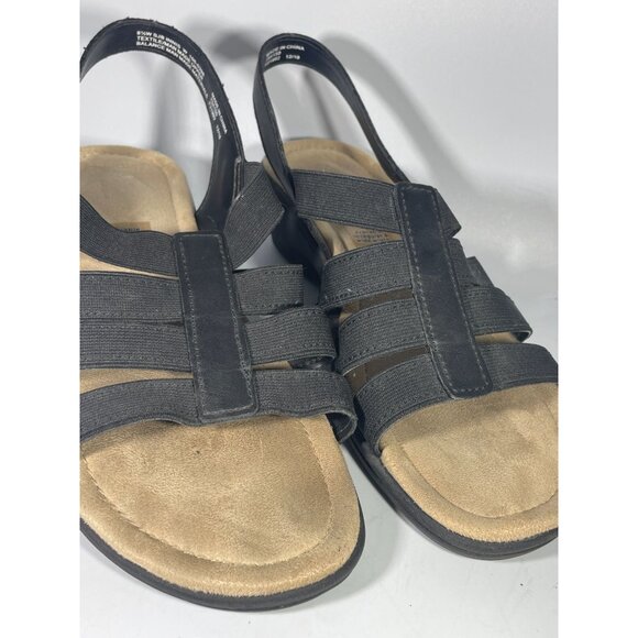 Womens Wedge Sandals 6 1/2 black stretch strap boho summer St. Johns Bay Innis - Picture 5 of 7